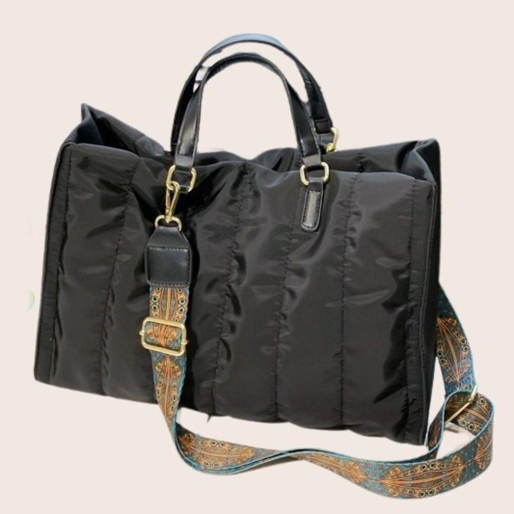 Black Puffer Tote Top Handle Handbag